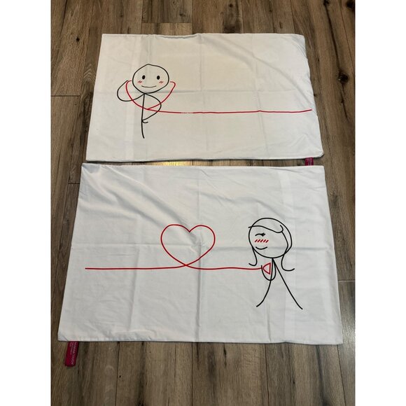Set Of 2 Human Touch Pillowcases Romantic Stick Figure Design Cotton & Polyester - Picture 1 of 4